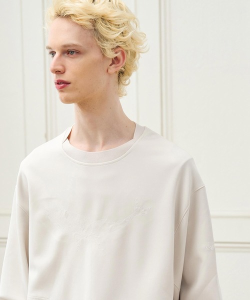 CALL&RESPONSE(コールアンドレスポンス)の「mlt5767- ステッチアートPO クジラ ダンボールニット(263-1321-03)(Tシャツ/カットソー・メンズ・ベージュ/ブラック・4/5/2)」の2枚目の写真