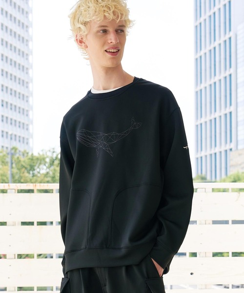 CALL&RESPONSE(コールアンドレスポンス)の「mlt5767- ステッチアートPO クジラ ダンボールニット(263-1321-03)(Tシャツ/カットソー・メンズ・ベージュ/ブラック・4/5/2)」の1枚目の写真