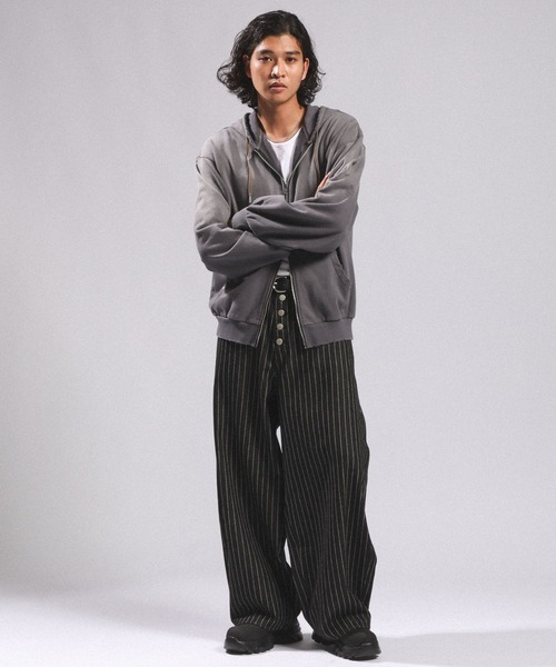 RAGEBLUE(レイジブルー)の「10OZ DENIM STRIPED CURVED PANTS/10ozデニム/ストライプ柄カーブパンツ(デニムパンツ・メンズ・ブラック・MEDIUM/LARGE)」の7枚目の写真
