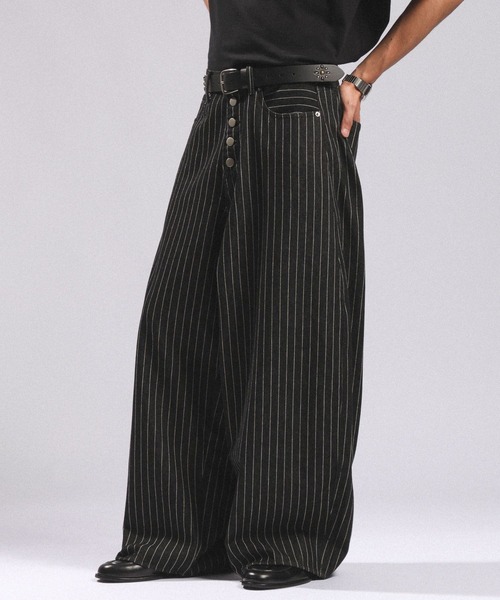 RAGEBLUE(レイジブルー)の「10OZ DENIM STRIPED CURVED PANTS/10ozデニム/ストライプ柄カーブパンツ(デニムパンツ・メンズ・ブラック・MEDIUM/LARGE)」の10枚目の写真