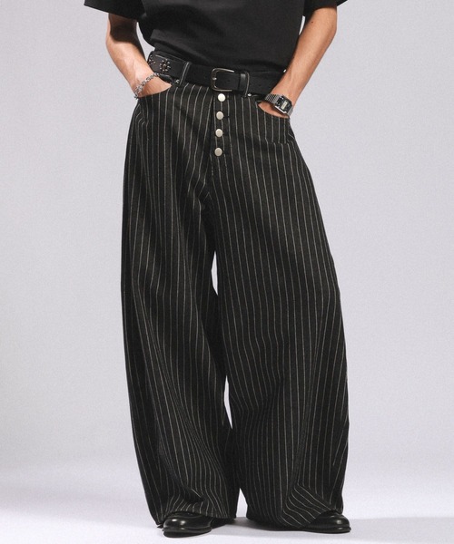 RAGEBLUE(レイジブルー)の「10OZ DENIM STRIPED CURVED PANTS/10ozデニム/ストライプ柄カーブパンツ(デニムパンツ・メンズ・ブラック・MEDIUM/LARGE)」の12枚目の写真