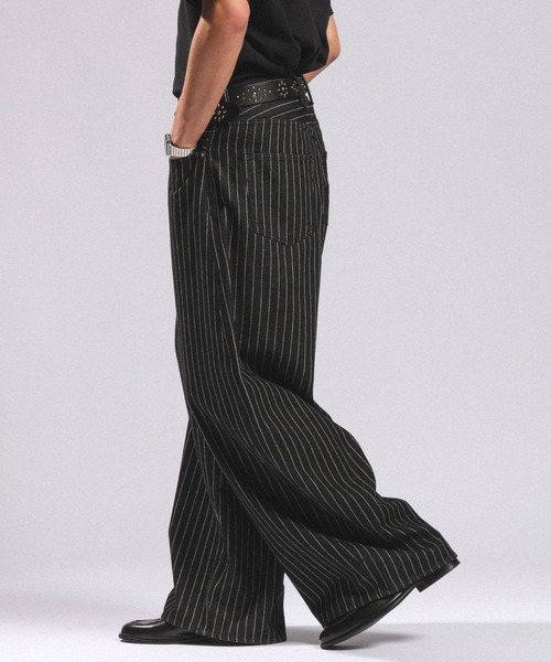 RAGEBLUE(レイジブルー)の「10OZ DENIM STRIPED CURVED PANTS/10ozデニム/ストライプ柄カーブパンツ(デニムパンツ・メンズ・ブラック・MEDIUM/LARGE)」の13枚目の写真
