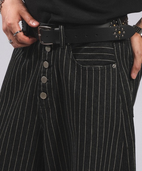 RAGEBLUE(レイジブルー)の「10OZ DENIM STRIPED CURVED PANTS/10ozデニム/ストライプ柄カーブパンツ(デニムパンツ・メンズ・ブラック・MEDIUM/LARGE)」の14枚目の写真