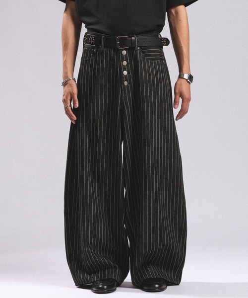 RAGEBLUE(レイジブルー)の「10OZ DENIM STRIPED CURVED PANTS/10ozデニム/ストライプ柄カーブパンツ(デニムパンツ・メンズ・ブラック・MEDIUM/LARGE)」の15枚目の写真