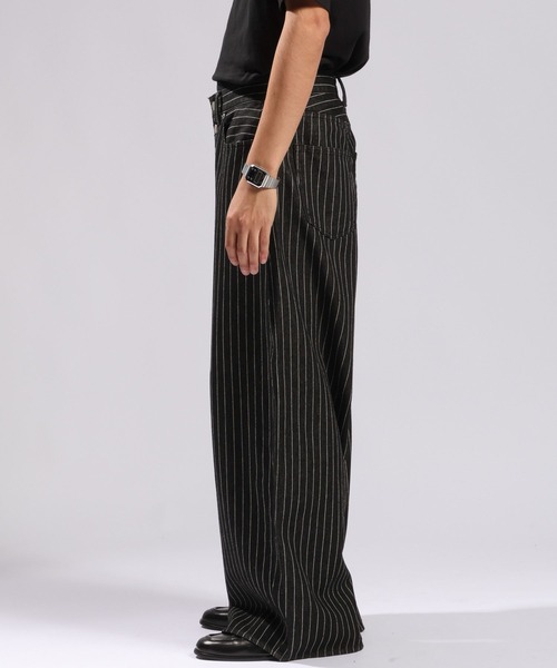 RAGEBLUE(レイジブルー)の「10OZ DENIM STRIPED CURVED PANTS/10ozデニム/ストライプ柄カーブパンツ(デニムパンツ・メンズ・ブラック・MEDIUM/LARGE)」の16枚目の写真