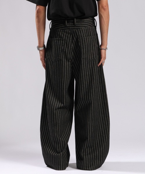 RAGEBLUE(レイジブルー)の「10OZ DENIM STRIPED CURVED PANTS/10ozデニム/ストライプ柄カーブパンツ(デニムパンツ・メンズ・ブラック・MEDIUM/LARGE)」の17枚目の写真
