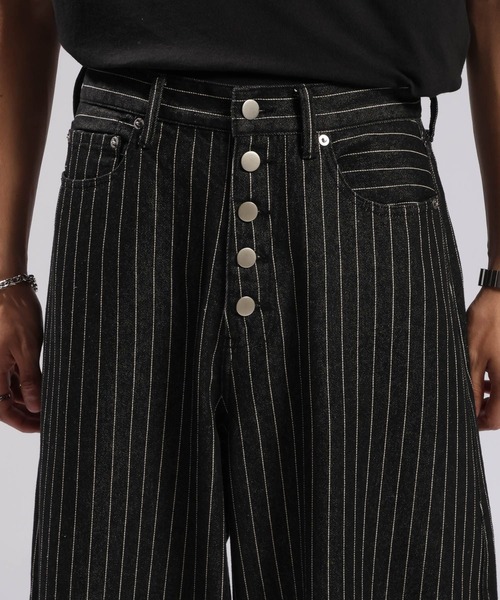 RAGEBLUE(レイジブルー)の「10OZ DENIM STRIPED CURVED PANTS/10ozデニム/ストライプ柄カーブパンツ(デニムパンツ・メンズ・ブラック・MEDIUM/LARGE)」の20枚目の写真