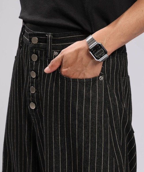 RAGEBLUE(レイジブルー)の「10OZ DENIM STRIPED CURVED PANTS/10ozデニム/ストライプ柄カーブパンツ(デニムパンツ・メンズ・ブラック・MEDIUM/LARGE)」の21枚目の写真