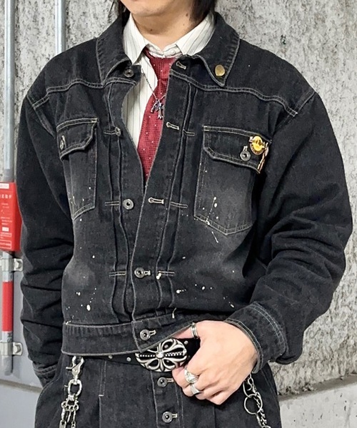 MandO(エムオー)(エムオー)の「【ユニセックス】ウォッシュペイントデニムジャケット/セットアップ可(デニムジャケット・メンズ・インディゴブルー/ブラック・MEDIUM/LARGE)」の1枚目の写真