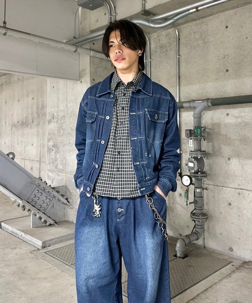 MandO(エムオー)(エムオー)の「【ユニセックス】ウォッシュペイントデニムジャケット/セットアップ可(デニムジャケット・メンズ・インディゴブルー/ブラック・MEDIUM/LARGE)」の10枚目の写真