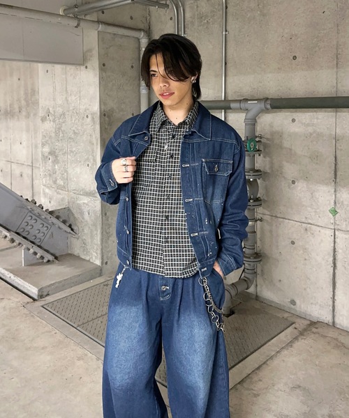 MandO(エムオー)(エムオー)の「【ユニセックス】ウォッシュペイントデニムジャケット/セットアップ可(デニムジャケット・メンズ・インディゴブルー/ブラック・MEDIUM/LARGE)」の11枚目の写真