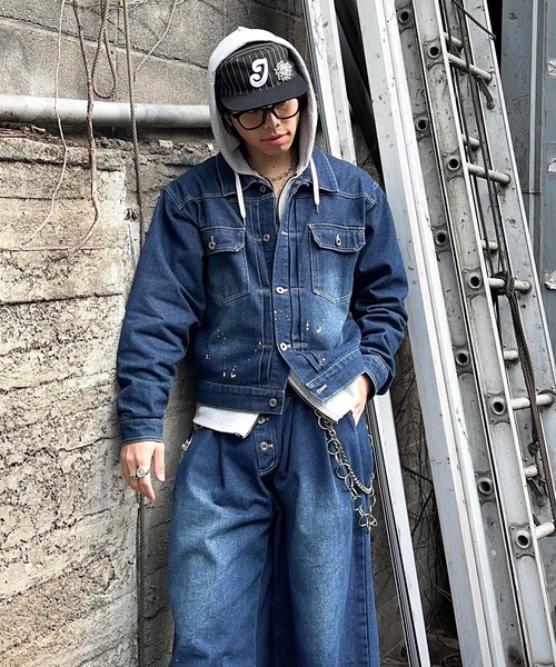 MandO(エムオー)(エムオー)の「【ユニセックス】ウォッシュペイントデニムジャケット/セットアップ可(デニムジャケット・メンズ・インディゴブルー/ブラック・MEDIUM/LARGE)」の12枚目の写真