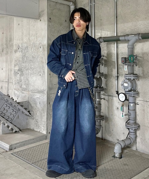 MandO(エムオー)(エムオー)の「【ユニセックス】ウォッシュペイントデニムジャケット/セットアップ可(デニムジャケット・メンズ・インディゴブルー/ブラック・MEDIUM/LARGE)」の16枚目の写真