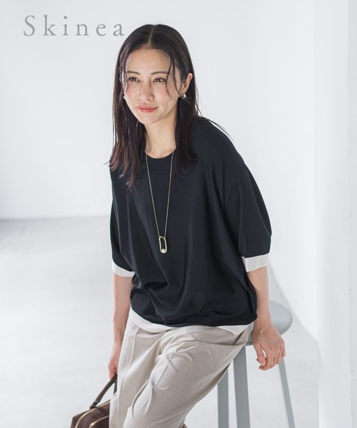 LAUTREAMONT(ロートレアモン)の「【skinea】≪着るスキンケア≫ドルマンスリーブ五分袖ニット(ニット/セーター・レディース・キャメル/ブラック/ブルー/オレンジ・9号)」の2枚目の写真