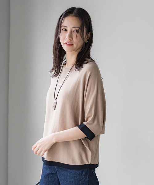 LAUTREAMONT(ロートレアモン)の「【skinea】≪着るスキンケア≫ドルマンスリーブ五分袖ニット(ニット/セーター・レディース・キャメル/ブラック/ブルー/オレンジ・9号)」の16枚目の写真