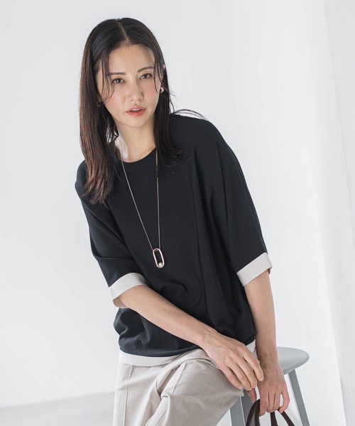 LAUTREAMONT(ロートレアモン)の「【skinea】≪着るスキンケア≫ドルマンスリーブ五分袖ニット(ニット/セーター・レディース・キャメル/ブラック/ブルー/オレンジ・9号)」の5枚目の写真