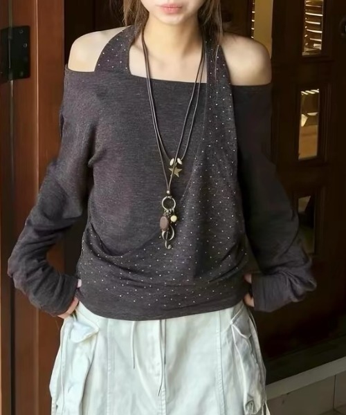 Vipoa(ヴィポア)の「ドットレイヤーオフショルトップス(Tシャツ/カットソー・レディース・チャコールグレー/ブラウン・FREE)」の10枚目の写真