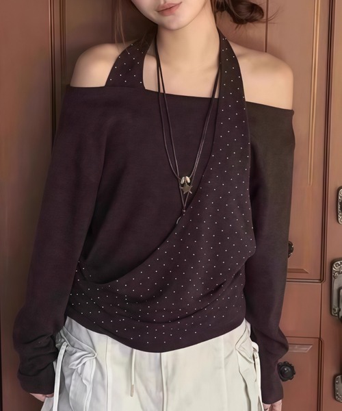 Vipoa(ヴィポア)の「ドットレイヤーオフショルトップス(Tシャツ/カットソー・レディース・チャコールグレー/ブラウン・FREE)」の15枚目の写真