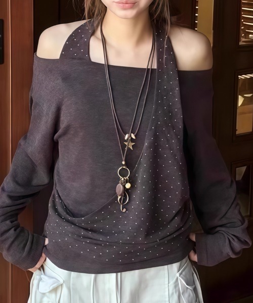 Vipoa(ヴィポア)の「ドットレイヤーオフショルトップス(Tシャツ/カットソー・レディース・チャコールグレー/ブラウン・FREE)」の18枚目の写真