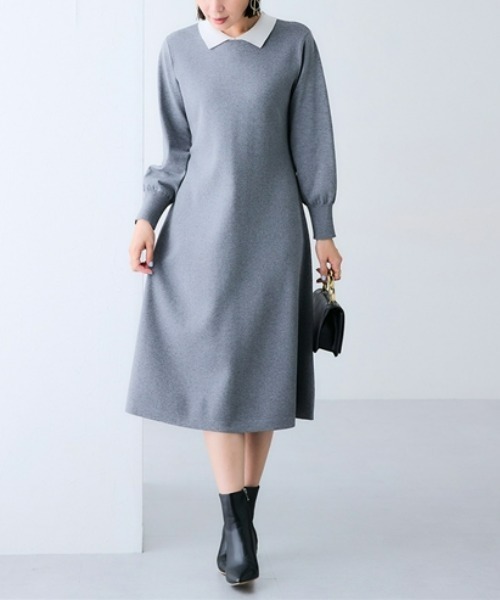 7days Life Styling（セブンデイズライフスタイリング）の「【選べる２タイプ】【静電防止/UVカット】毛玉になりにくい　フレアニットワンピース（ワンピース・レディース・グレー/ブラック/ホワイト×グレー/ホワイト×ブラック・L/LL/S/M）」の3枚目の写真