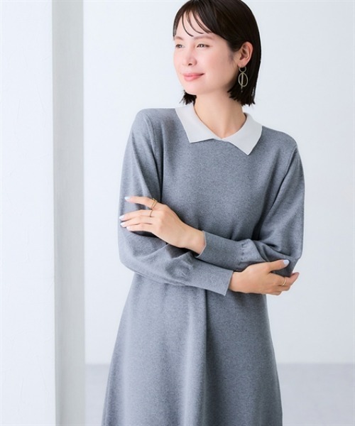 7days Life Styling（セブンデイズライフスタイリング）の「【選べる２タイプ】【静電防止/UVカット】毛玉になりにくい　フレアニットワンピース（ワンピース・レディース・グレー/ブラック/ホワイト×グレー/ホワイト×ブラック・L/LL/S/M）」の5枚目の写真