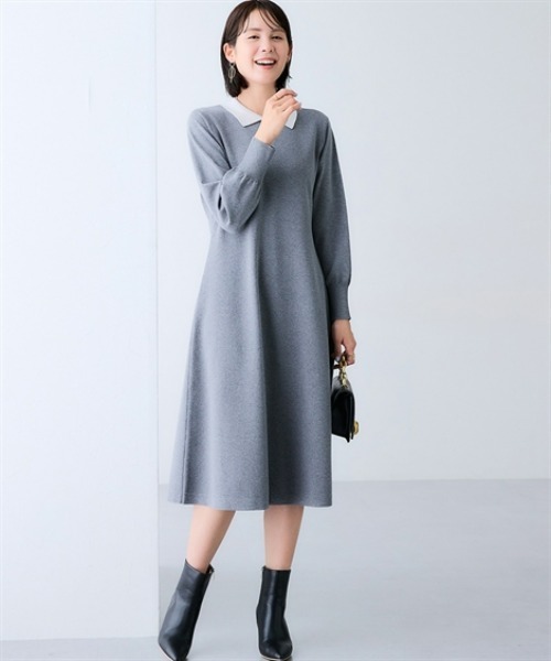 7days Life Styling（セブンデイズライフスタイリング）の「【選べる２タイプ】【静電防止/UVカット】毛玉になりにくい　フレアニットワンピース（ワンピース・レディース・グレー/ブラック/ホワイト×グレー/ホワイト×ブラック・L/LL/S/M）」の6枚目の写真