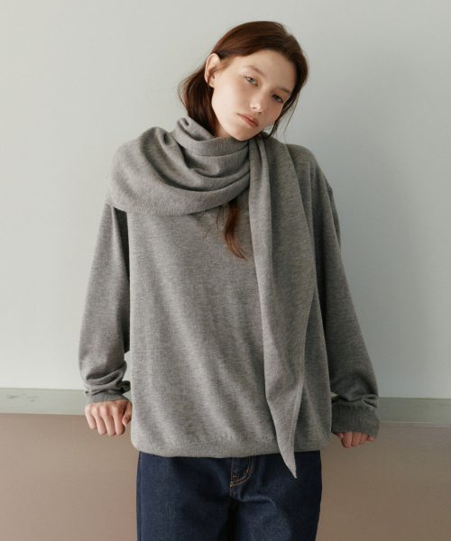 URAGO(ユラーゴ)の「ウォッシャブルVネックニットショールセット_メランジェグレー(ニット/セーター・レディース・アッシュグレー・FREE)」の2枚目の写真