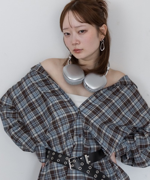 mellomela.(メロメラ)の「2WAYチェックシャツ(シャツ/ブラウス・レディース・ブラック×ベージュ/ブラウン系・FREE)」の1枚目の写真