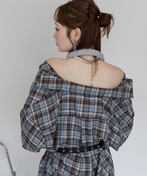 mellomela.(メロメラ)の「2WAYチェックシャツ(シャツ/ブラウス・レディース・ブラック×ベージュ/ブラウン系・FREE)」の9枚目の写真