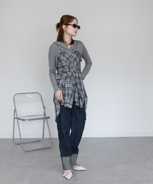 mellomela.(メロメラ)の「2WAYチェックシャツ(シャツ/ブラウス・レディース・ブラック×ベージュ/ブラウン系・FREE)」の14枚目の写真