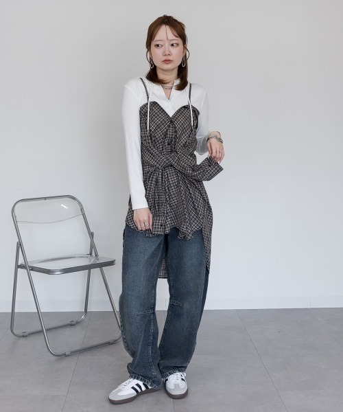 mellomela.(メロメラ)の「2WAYチェックシャツ(シャツ/ブラウス・レディース・ブラック×ベージュ/ブラウン系・FREE)」の15枚目の写真