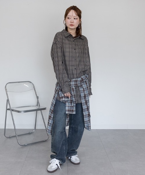 mellomela.(メロメラ)の「2WAYチェックシャツ(シャツ/ブラウス・レディース・ブラック×ベージュ/ブラウン系・FREE)」の16枚目の写真