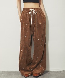フラワー刺繍コーデュロイイージーワイドパンツ