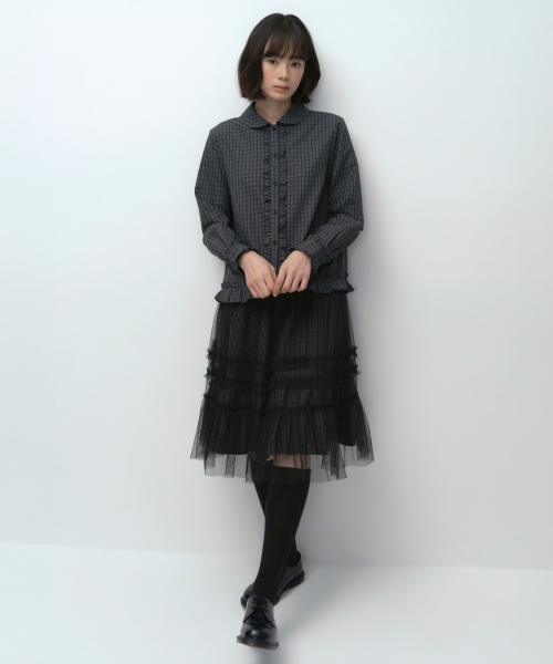 MUSINSA STANDARD WOMAN（ムシンサスタンダードウーマン）の「[オヘシオコラボ] シアーレイヤードチェックスカート [ブラック]（スカート・レディース・その他・SMALL/MEDIUM）」の3枚目の写真