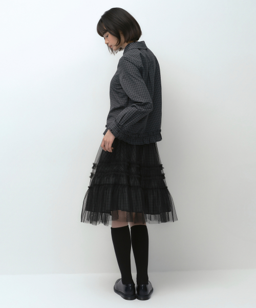 MUSINSA STANDARD WOMAN（ムシンサスタンダードウーマン）の「[オヘシオコラボ] シアーレイヤードチェックスカート [ブラック]（スカート・レディース・その他・SMALL/MEDIUM）」の5枚目の写真