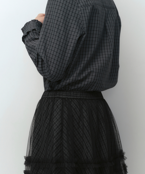 MUSINSA STANDARD WOMAN（ムシンサスタンダードウーマン）の「[オヘシオコラボ] シアーレイヤードチェックスカート [ブラック]（スカート・レディース・その他・SMALL/MEDIUM）」の7枚目の写真