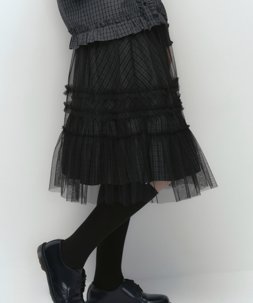 MUSINSA STANDARD WOMAN（ムシンサスタンダードウーマン）の「[オヘシオコラボ] シアーレイヤードチェックスカート [ブラック]（スカート・レディース・その他・SMALL/MEDIUM）」の8枚目の写真
