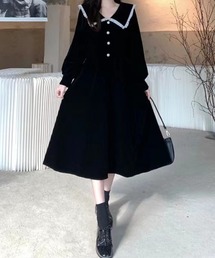 【26年秋冬新作】ビッグ セーラーカラー ベロア ロングワンピース Aライン