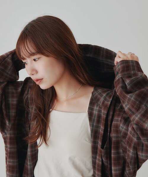 DISCOAT（ディスコート）の「【Enlude】起毛チェックフードシャツ《ユニセックス》（シャツ/ブラウス・レディース・サックスブルー/ネイビー/ブラウン・MEDIUM/LARGE）」の8枚目の写真