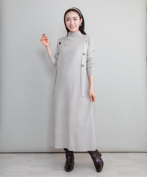 lodie(ロディ)の「【セット】リブタートル×ジャンスカニットワンピース(ワンピース・レディース・グリーン/グレー/ベージュ/ブラック・FREE)」の3枚目の写真