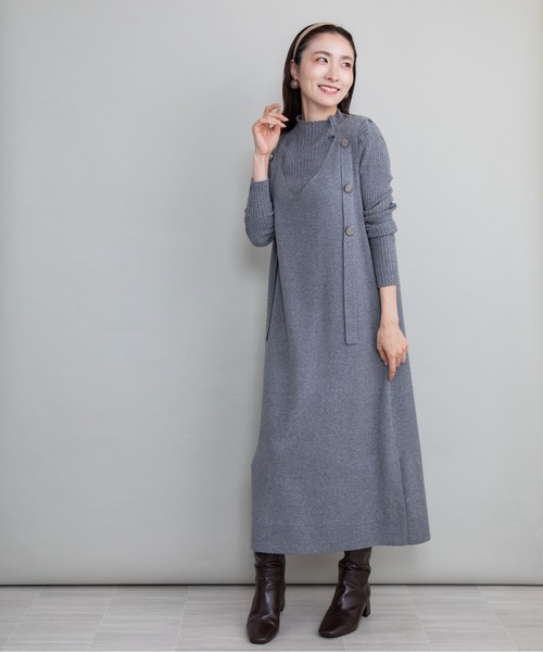 lodie(ロディ)の「【セット】リブタートル×ジャンスカニットワンピース(ワンピース・レディース・グリーン/グレー/ベージュ/ブラック・FREE)」の2枚目の写真