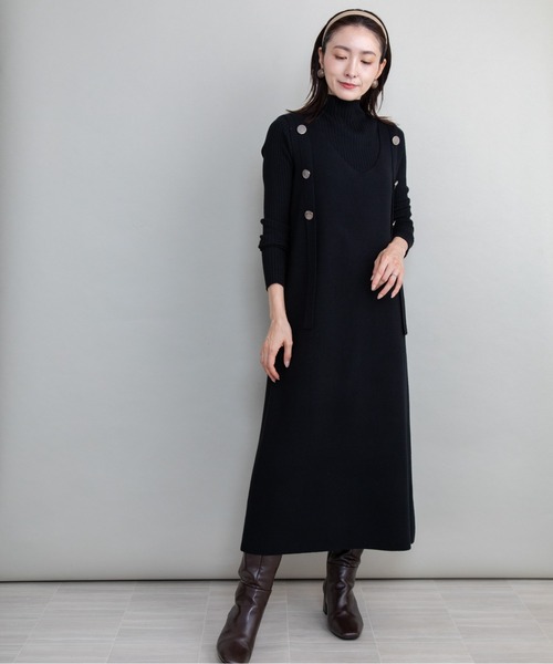 lodie(ロディ)の「【セット】リブタートル×ジャンスカニットワンピース(ワンピース・レディース・グリーン/グレー/ベージュ/ブラック・FREE)」の6枚目の写真