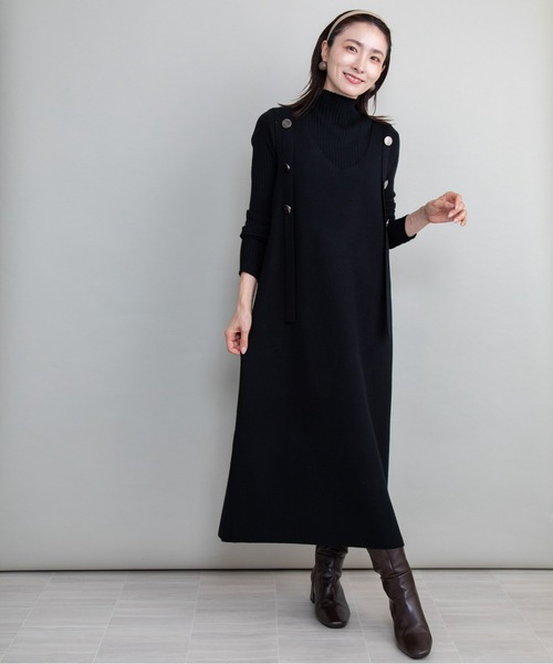 lodie(ロディ)の「【セット】リブタートル×ジャンスカニットワンピース(ワンピース・レディース・グリーン/グレー/ベージュ/ブラック・FREE)」の8枚目の写真
