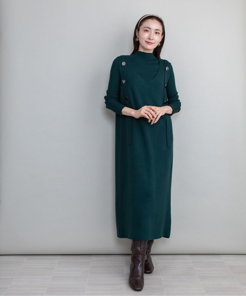 lodie(ロディ)の「【セット】リブタートル×ジャンスカニットワンピース(ワンピース・レディース・グリーン/グレー/ベージュ/ブラック・FREE)」の17枚目の写真