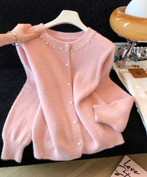 AMAJI(アマジ)の「クルーネック ニットカーディガン(カーディガン/ボレロ・レディース・ホワイト/ライトピンク・SMALL/MEDIUM/LARGE)」の2枚目の写真