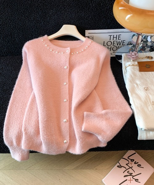 AMAJI(アマジ)の「クルーネック ニットカーディガン(カーディガン/ボレロ・レディース・ホワイト/ライトピンク・SMALL/MEDIUM/LARGE)」の4枚目の写真