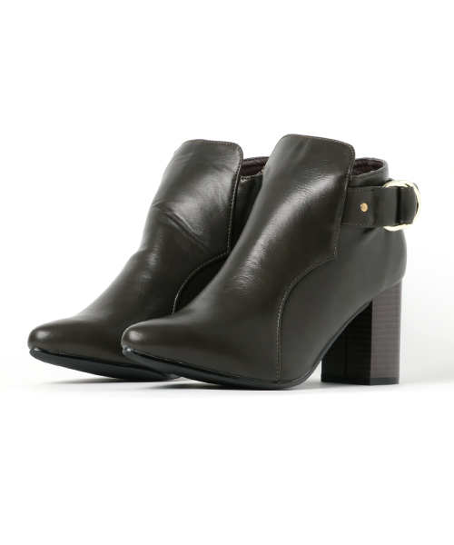 Noubel Voug Relax（ヌーベルヴォーグリラックス）の「Noubel Voug Relax(ヌーベル　ヴォーグ リラックス)/ポインテッドトゥチャンキーヒールショートブーツ（ブーツ・レディース・ブラック/カーキ/ダークブラウン・L/LL/M/S）」の12枚目の写真