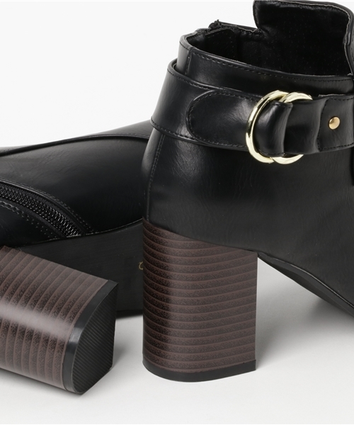 Noubel Voug Relax（ヌーベルヴォーグリラックス）の「Noubel Voug Relax(ヌーベル　ヴォーグ リラックス)/ポインテッドトゥチャンキーヒールショートブーツ（ブーツ・レディース・ブラック/カーキ/ダークブラウン・L/LL/M/S）」の4枚目の写真