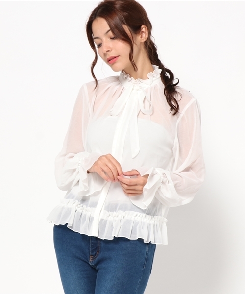 SLY（スライ）の「FRILL BOWTIE BLOUSE（シャツ/ブラウス・レディース・ブラック/ホワイト/イエロー・1/2）」の2枚目の写真