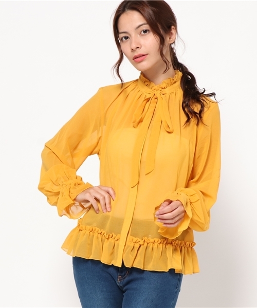 SLY（スライ）の「FRILL BOWTIE BLOUSE（シャツ/ブラウス・レディース・ブラック/ホワイト/イエロー・1/2）」の3枚目の写真